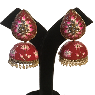 DEEPIKA Meenakari (Hand Painted) Jhumki - Red h op