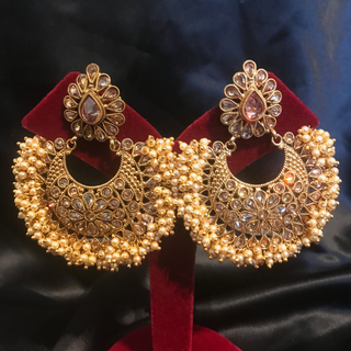 TANISHQ Large Antique Gold Pearly Statement Earrings