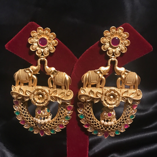 TANISHQ Designer Elephant (Hati) Antique Gold Earrings - Multi