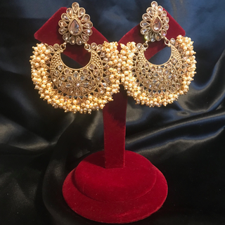 TANISHQ Large Antique Gold Pearly Statement Earrings