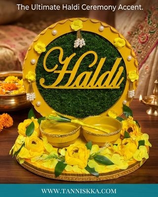 Vibrant Haldi Ceremony Platter & Bowl Set | Traditional Yellow Turmeric Decor Tray for Indian Weddings