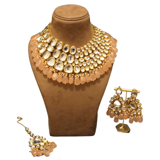 ISHIKA Kundan Necklace Set (Peach) - Necklace Set