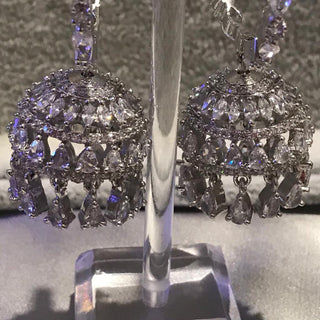 American Diamond Style Statement Earrings - Silver