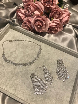 American Diamond Style Necklace Set - Silver