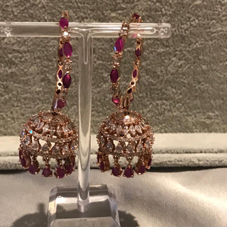 American Diamond Style Statement Earrings - Hot Pink / Rose Gold