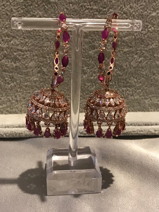 American Diamond Style Statement Earrings - Hot Pink / Rose Gold