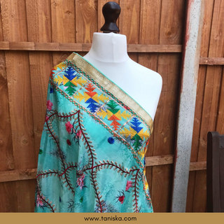 The Turquoise Trellis Phulkari Dupatta