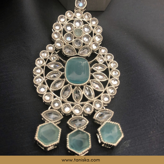 Icy Baby Blue Traditional Necklace Set - Antique Silver