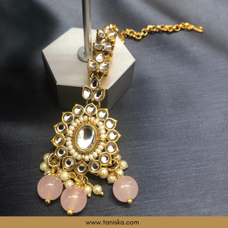 Baby Pink Traditional Necklace Set - Antique Gold