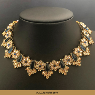Navy Traditional Necklace Set - Antique Gold