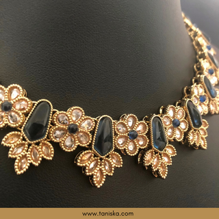 Navy Traditional Necklace Set - Antique Gold