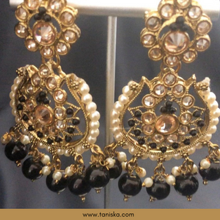 Midnight Black Traditional Necklace Set - Antique Gold