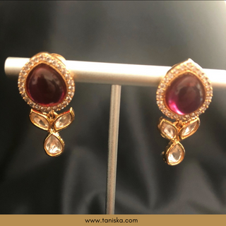 Ruby Red Kundan Traditional Necklace Set - Antique Gold