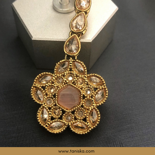 Baby Pink Traditional Necklace Set - Antique Gold