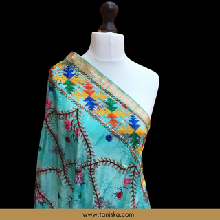 The Turquoise Trellis Phulkari Dupatta