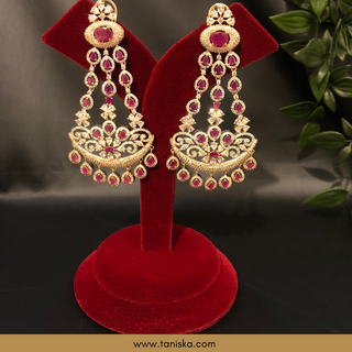 American Diamond Style, Cubic Zirconia Statement Earrings - Hot Pink / Rose Gold
