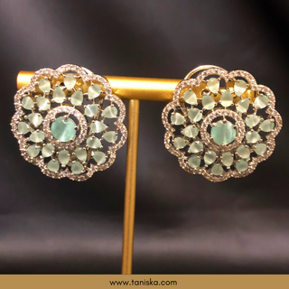 American Diamond Style Earring & Tikka Set - Mint / Silver