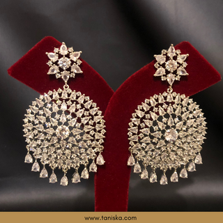 American Diamond Style, Cubic Zirconia Statement Earring & Tikka Set - Silver