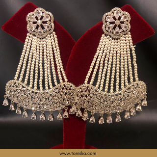 American Diamond Style Statement Earring & Tikka Set - Silver/Clear