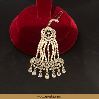 American Diamond Style Statement Earring & Tikka Set - Silver/Clear