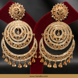 American Diamond Style, Cubic Zirconia Statement Earring & Tikka Set - Rose Gold