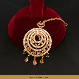 American Diamond Style, Cubic Zirconia Statement Earring & Tikka Set - Rose Gold