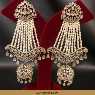 American Diamond Style, Cubic Zirconia Statement Earring & Tikka Set - Misty Grey / Silver