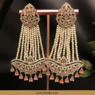 American Diamond Style Necklace Set - Silver/Baby Pink