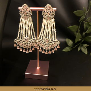 American Diamond Style Necklace Set - Silver/Baby Pink