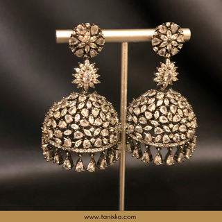 American Diamond Style Earring & Tikka Set - Silver / Gun Metal