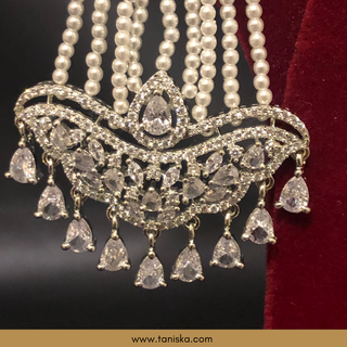 American Diamond Style Earring & Tikka Set - Silver