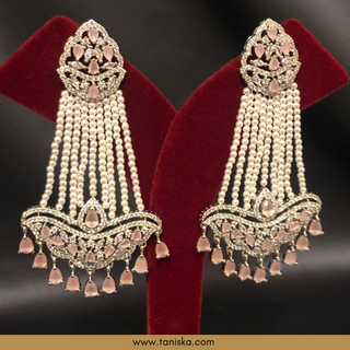 American Diamond Style Earring & Tikka Set - Baby Pink