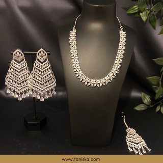 American Diamond Style Necklace Set - Silver