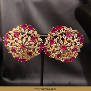 American Diamond Style Necklace Set - Rose Gold/Hot Pink