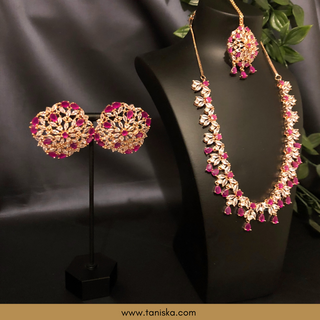American Diamond Style Necklace Set - Rose Gold/Hot Pink