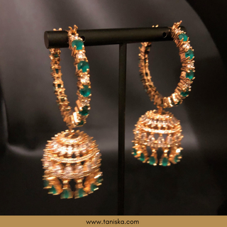 American Diamond Style Necklace Set - Rose Gold/Emerald Green
