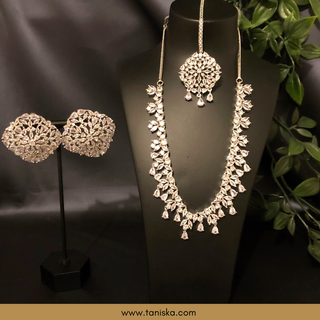 American Diamond Style Necklace Set - Silver