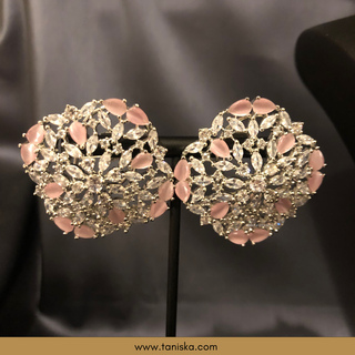 American Diamond Style Necklace Set - Silver/Baby Pink