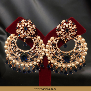 American Diamond Style Earring & Tikka Set - Royal Blue/Rose Gold (Limited Edition)