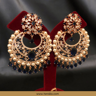American Diamond Style Earring & Tikka Set - Royal Blue/Rose Gold (Limited Edition)