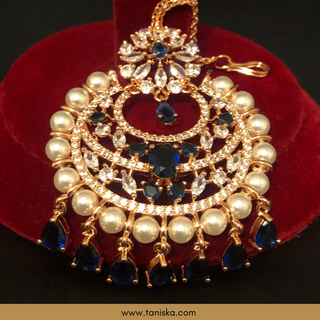 American Diamond Style Earring & Tikka Set - Royal Blue/Rose Gold (Limited Edition)