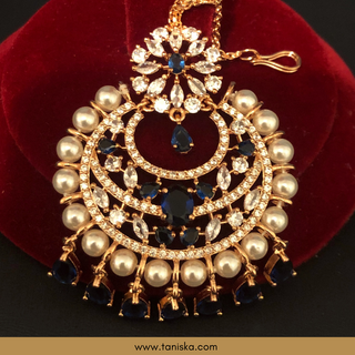 American Diamond Style Earring & Tikka Set - Royal Blue/Rose Gold (Limited Edition)
