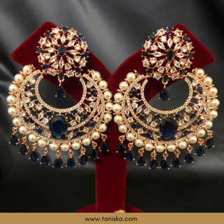 American Diamond Style Earring & Tikka Set - Royal Blue/Rose Gold (Limited Edition)