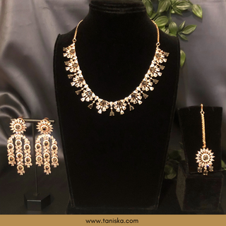American Diamond Style Necklace Set - Rose Gold / Navy