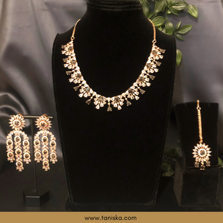American Diamond Style Necklace Set - Rose Gold / Navy