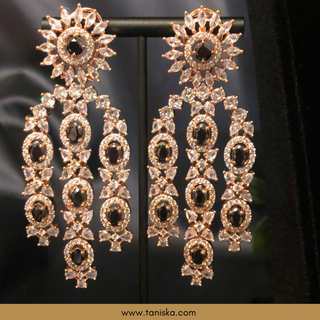 American Diamond Style Necklace Set - Rose Gold / Navy