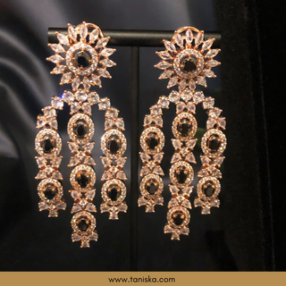 American Diamond Style Necklace Set - Rose Gold / Navy