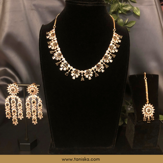 American Diamond Style Necklace Set - Rose Gold / Navy