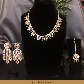 American Diamond Style Necklace Set - Rose Gold / Navy