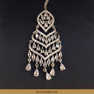 American Diamond Style Earring & Tikka Set - Silver